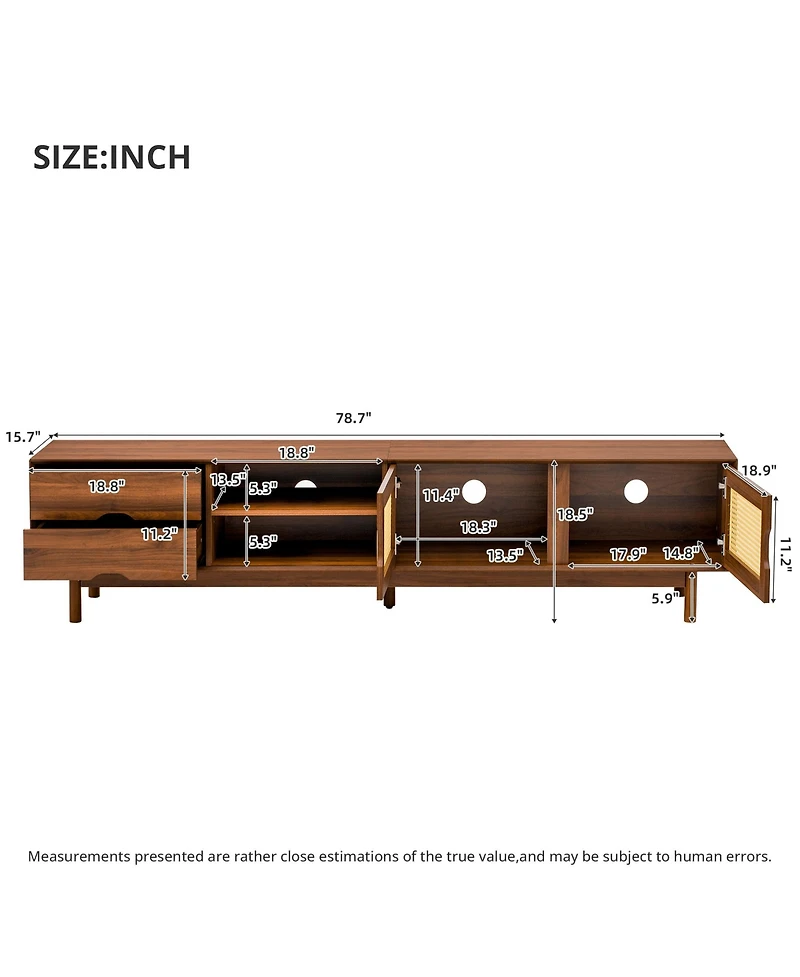 Rainsken Tv Stand for TVs up to 85 Inch, Media Console Table with 2 Drawers and Rattan Front Panels, Entertainment Center for Living Room