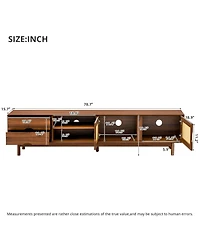 Rainsken Tv Stand for TVs up to 85 Inch, Media Console Table with 2 Drawers and Rattan Front Panels, Entertainment Center for Living Room