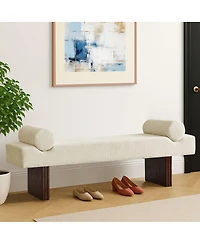 Maison Boucle 60" Chenille Bedroom Bench, End of Bed Upholstered Bench with Bolsters