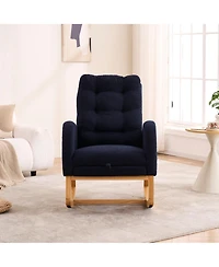 Rainsken Teddy Fabric Accent Rocking Chair, Leisure Recliner with Side Pocket and Retractable Footstool for Living Room, Balcony