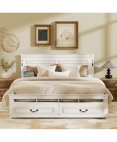 Streamdale Furniture King Led Storage Bed between Usb and Tall Headboard/Footboard