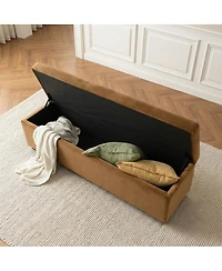 Maison Boucle 60" Velvet Storage Bench Ottoman with Lift-Top and Walnut Base