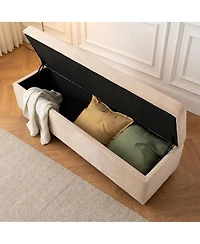 Maison Boucle 60" Velvet Storage Bench Ottoman with Lift-Top and Walnut Base