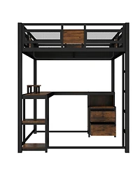 Streamdale Furniture Metal Queen Loft Bed with Desk and Storage Drawers