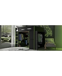 Streamdale Furniture Wood Loft Bed w/Desk, Wardrobe, Storage, Rgb Light