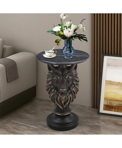 Streamdale Furniture Wolf Head Accent Table Animal Statue End Tables Livingroom