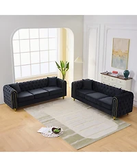 Streamdale Furniture 3+3 Velvet Chesterfield Sofa with Gold Legs