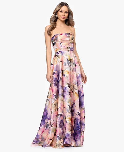 Betsy & Adam Women's Printed Strapless Ball Gown