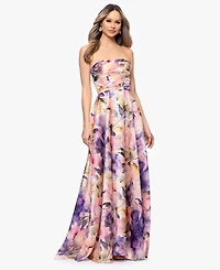 Betsy & Adam Women's Printed Strapless Ball Gown