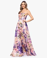 Betsy & Adam Women's Printed Strapless Ball Gown