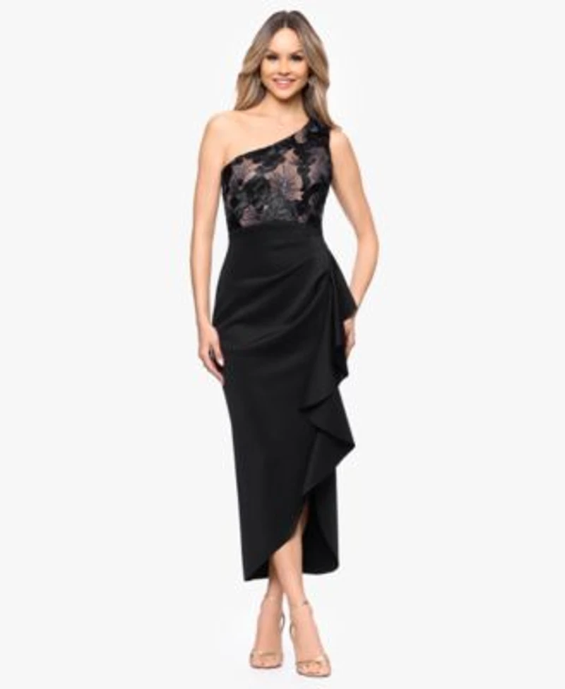 Betsy Adam Womens One Shoulder Midi Dress