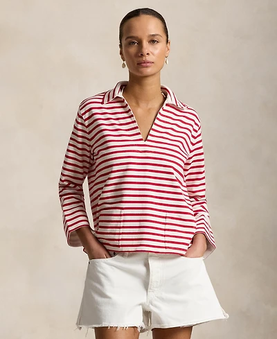 Polo Ralph Lauren Women's Striped Split-Placket Mariner Pull-On T-Shirt