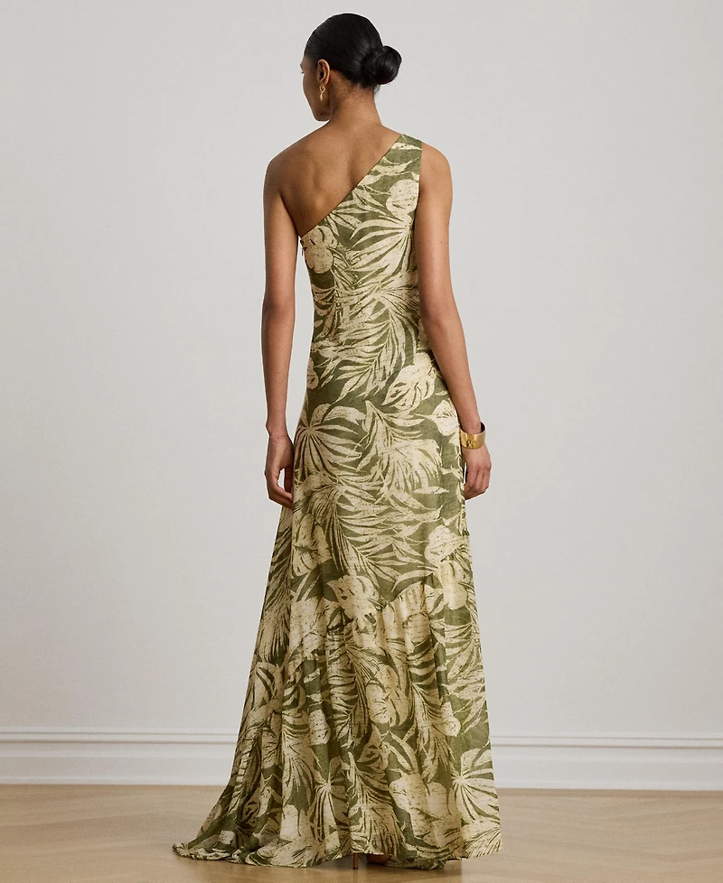 Lauren Ralph Print Georgette One-Shoulder Gown
