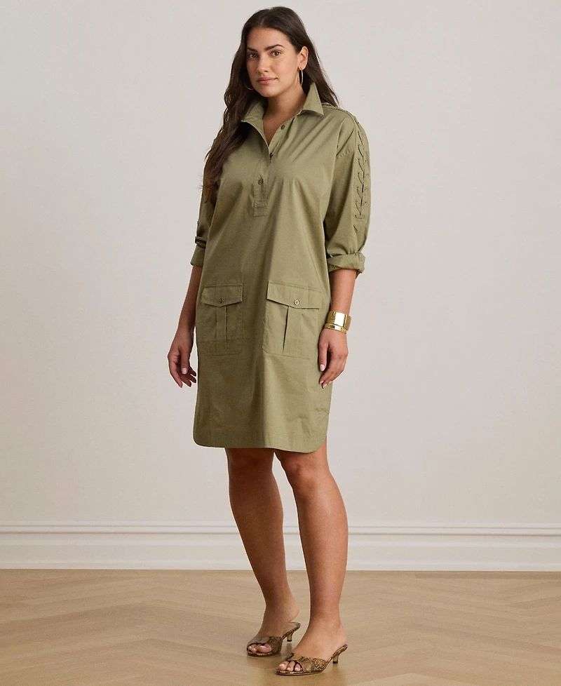 Lauren Ralph Women's Spread Collar Lace-Up Trim Shirt Dress