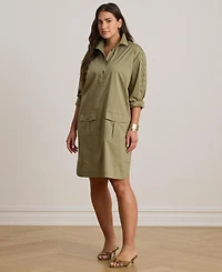 Lauren Ralph Women's Spread Collar Lace-Up Trim Shirt Dress