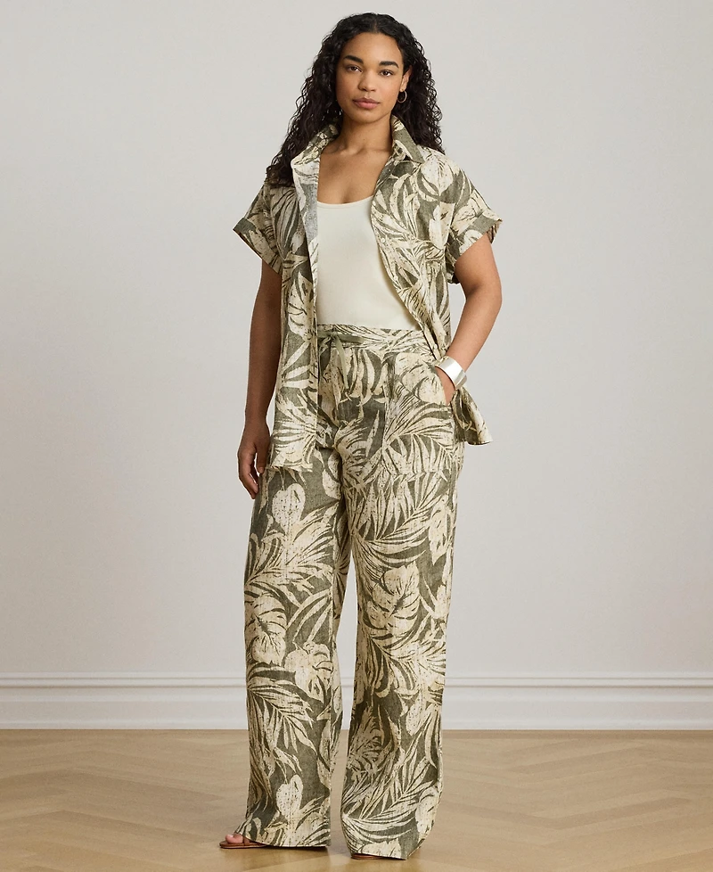 Lauren Ralph Women's Mid-Rise Palm-Frond-Print Wide-Leg Pants