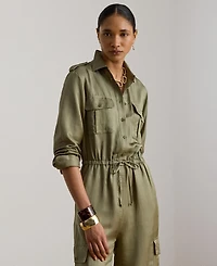 Lauren Ralph Women's Spread Collar Shantung Cargo Jumpsuit