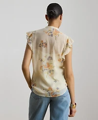 Lauren Ralph Women's Floral Pintucked Band Collar Tie-Neck Blouse