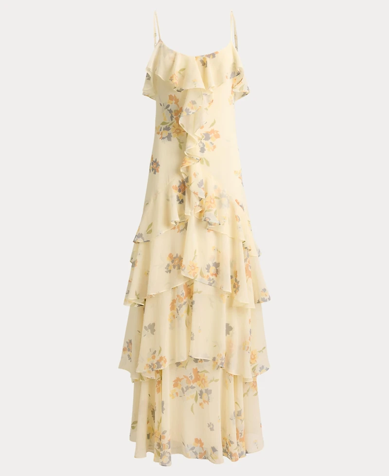 Lauren Ralph Floral Ruffle-Trim Georgette Gown