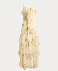 Lauren Ralph Floral Ruffle-Trim Georgette Gown