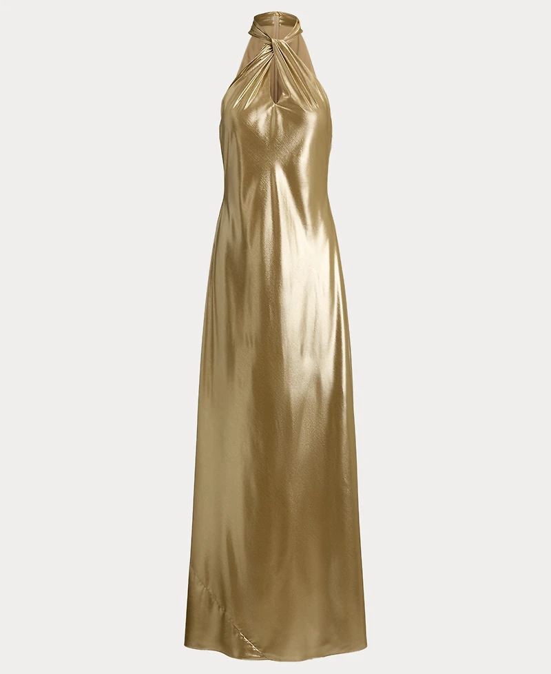 Lauren Ralph Metallic Chiffon Halter Gown