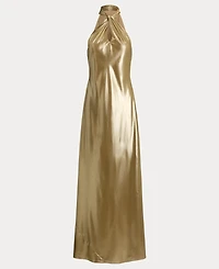 Lauren Ralph Metallic Chiffon Halter Gown