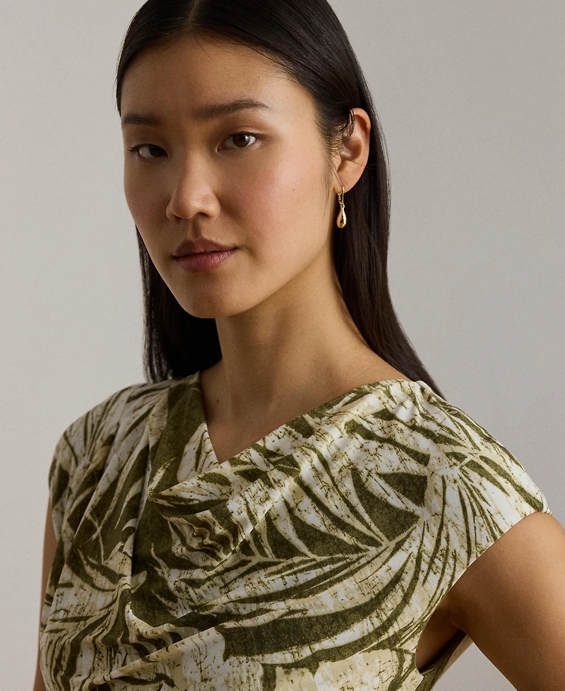 Lauren Ralph Women's Palm-Frond-Print Cowl Neck Midi Dress