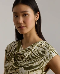Lauren Ralph Women's Palm-Frond-Print Cowl Neck Midi Dress
