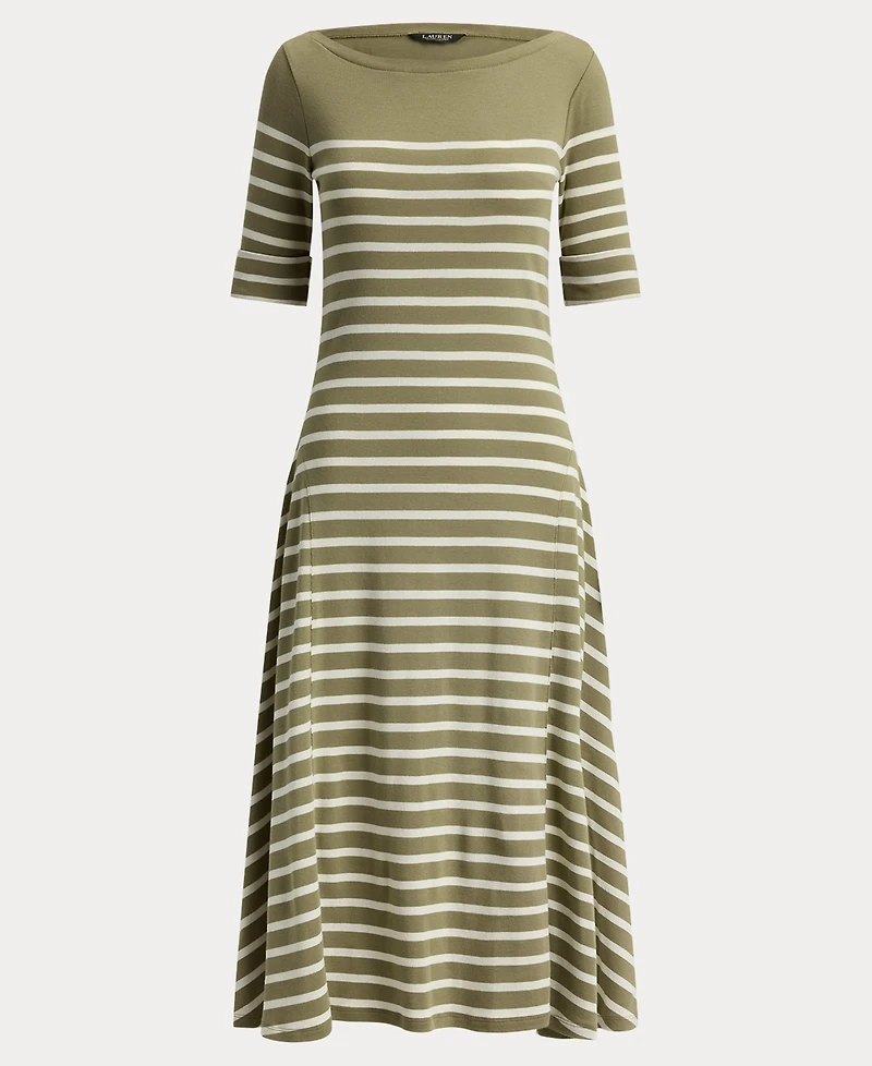 Lauren Ralph Women's Boat Neck Breton-Stripe Ribbed Midi Dress