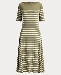 Lauren Ralph Women's Boat Neck Breton-Stripe Ribbed Midi Dress