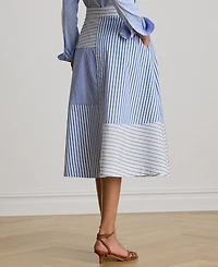 Lauren Ralph Women's Patchwork Striped Broadcloth Midi A-Line Skirt