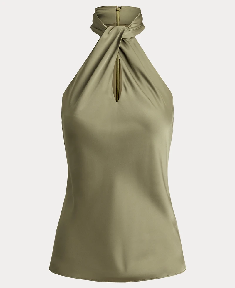 Lauren Ralph Women's Twist-Front Charmeuse Halter Neck Blouse