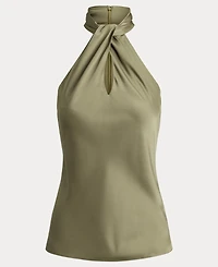 Lauren Ralph Women's Twist-Front Charmeuse Halter Neck Blouse