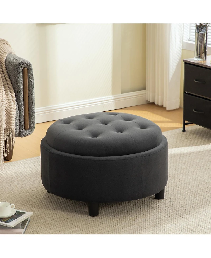 Streamdale Furniture Upholstered Round Storage Ottoman with Reversible Lid