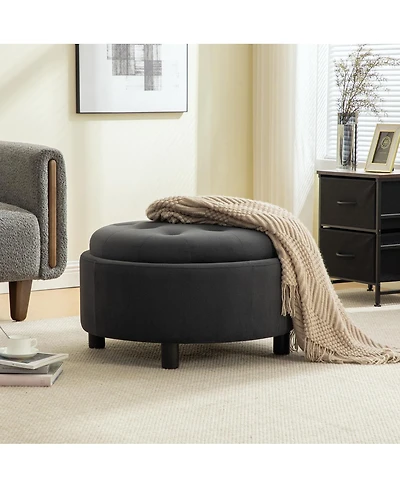 Streamdale Furniture Upholstered Round Storage Ottoman with Reversible Lid