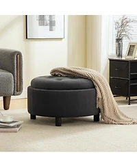 Streamdale Furniture Upholstered Round Storage Ottoman with Reversible Lid