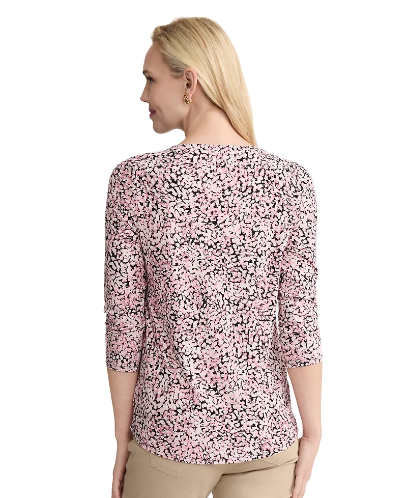 Jones New York Women's Printed V-Neck 3/4-Length Sleeve Top