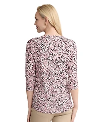Jones New York Women's Printed V-Neck 3/4-Length Sleeve Top