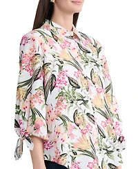Jones New York Women's Collared Printed Tie-Sleeve Shirt