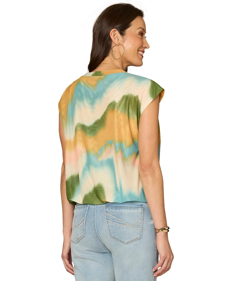 Democracy Women's Crewneck Printed Cotton Top