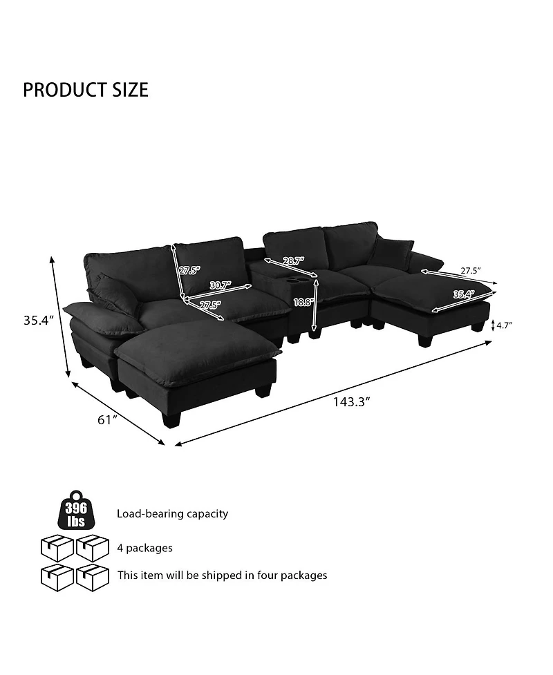 Streamdale Furniture Modular U-Shape Cloud Couch with Storage and Usb