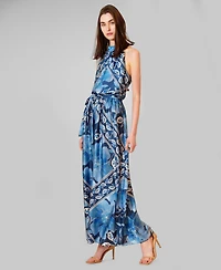 julia jordan Women's Printed Satin Halter Neck Maxi Dress