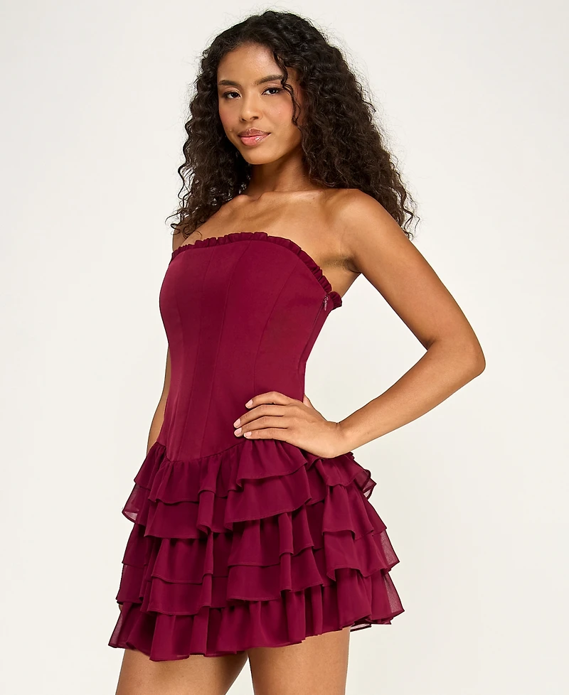 Seni & Cade Juniors' Strapless Tiered Ruffle Mini Dress