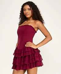 Seni & Cade Juniors' Strapless Tiered Ruffle Mini Dress