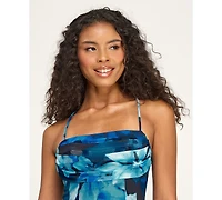 City Studios Juniors' Printed Mesh Straight Neck Tiered Mini Dress