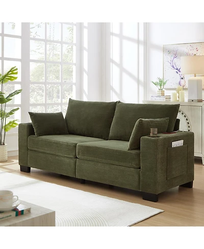 Streamdale Furniture 78" Corduroy Sofa with Usb, Cup Holders, Side Pocket
