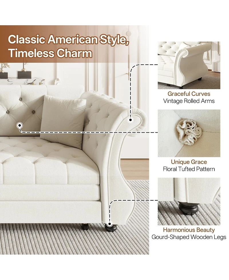 Streamdale Furniture Oversized Chesterfield Pull Out Sofa Bed, Velvet Couch