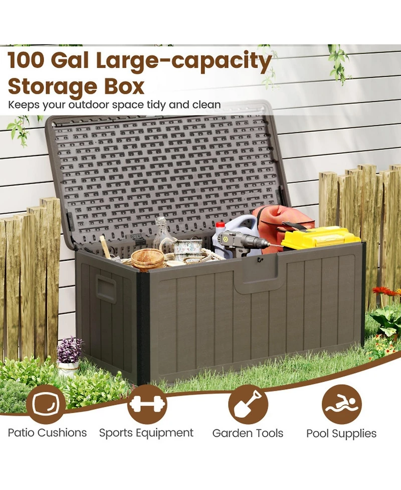 Gouun 100-Gallon Hdpe Lockable Deck Box with Gas Strut Lid