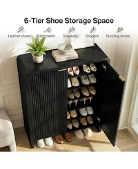 Tribesigns 6 Tier Shoe Cabinet with Doors, 25 Pair Fluted Entryway Shoe Storage Cabinet, 43.31" Tall Modern Freestanding Shoe Rack