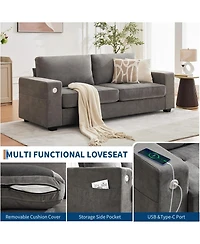 89" Versatile Contemporary Sectional Sofa Chenille Fabric for Two with Usb Charging Port and Side Storage Pocket, Cover Removable